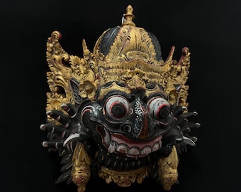 Boma Wooden Mask Balinese Mask Wall Art Decor Hand Carved Barong Mask Balinese Home Decor Wooden Wall Art
