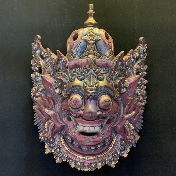 Vintage Boma Wood Balinese Mask Boma Bali Hand Carving Home Decor Wall Art Decor Bali Barong Mask