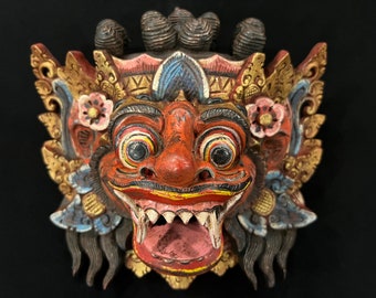 Balinese Barong Wood Mask, Vintage Wall Decor