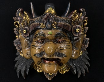 Antique Merdah Wooden Balinese Mask, Bali Wood Mask, Wall Art Wood Decor, Wood Gifts, Hand Painted, Wood Carving, Bali Barong