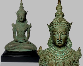 11" Antique Bronze King Buddha Statue - Home Decor