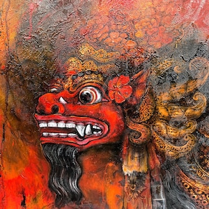Balinese Art Painting, Barong Dance, Painting Original Balinese, Painting on Canvas, Acylic Painting, Traditional Painting, Wall Art Decor