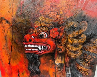 バリ舞踊の絵画 バリ島のバロンダンスの絵画 - 壁アート - Etsy 日本