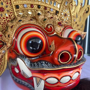 Hand Carved Barong Mask: Balinese Mythology Wall Art Decor image 3