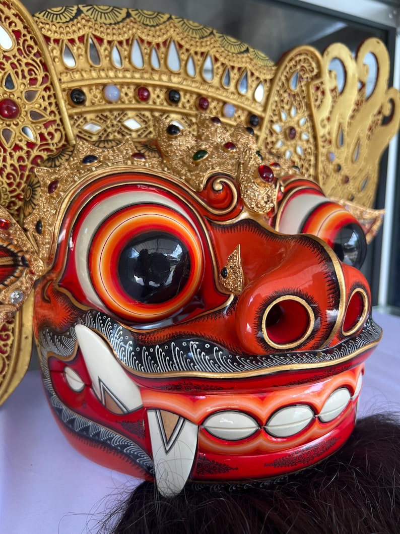 Hand Carved Barong Mask: Balinese Mythology Wall Art Decor image 3