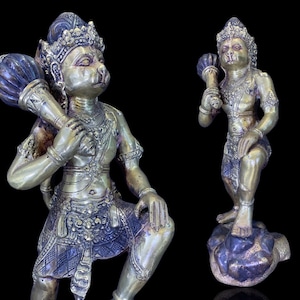 12” Hanuman Bronze Statue Holding Club, Ramayana Figurine, Lord Hanuman Bronze Sculpture, Monkey God, Home Decor, Gifts