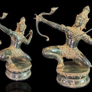 10” Rama Bronze Sculpture Hindu Goddess Statue Arjuna Bronze Figurine Ramayana Home Decor