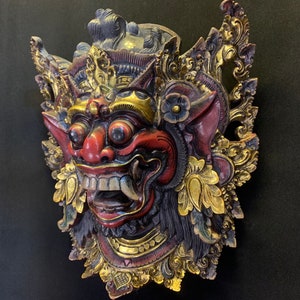 Balinese Wood Mask Giant Wooden Mask Balinese Sculpture Vintage Decor Wall Art Decor Antique Wood Gifts Bali Barong Mask