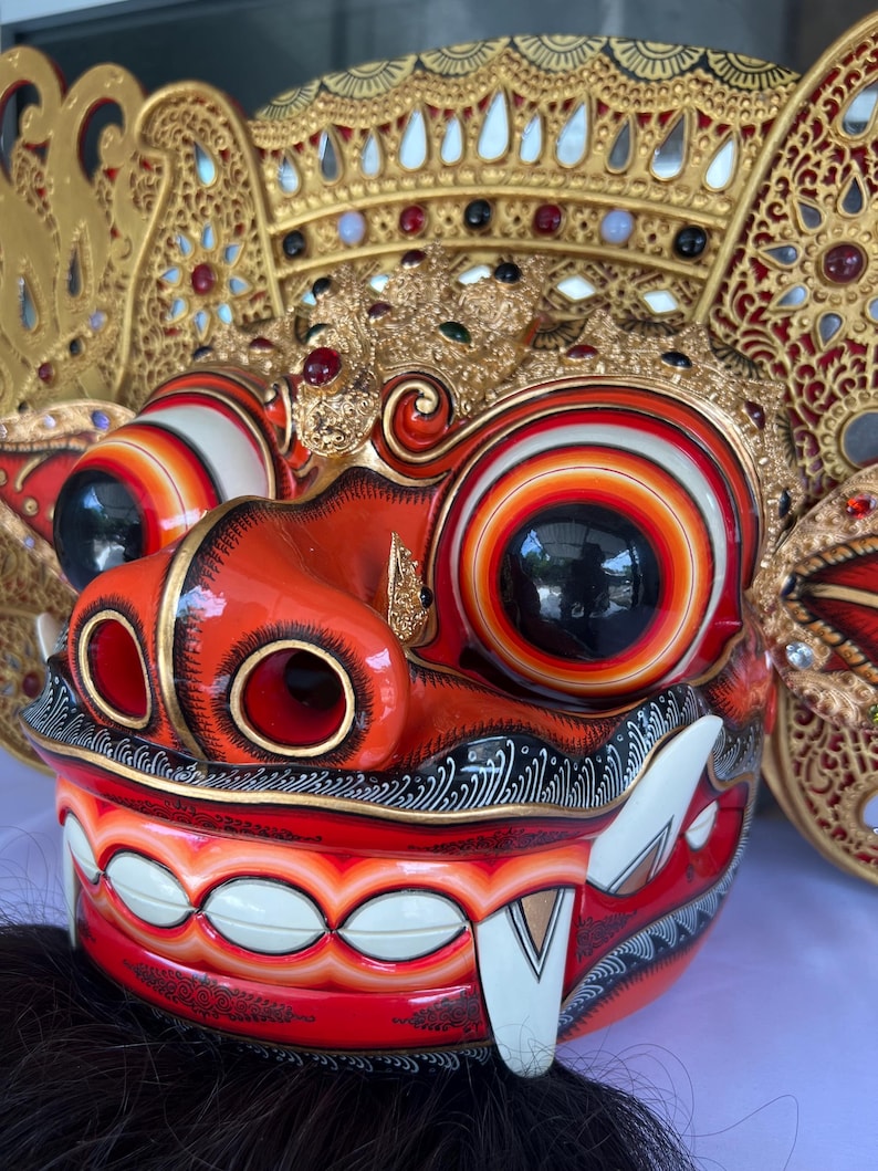 Hand Carved Barong Mask: Balinese Mythology Wall Art Decor image 8