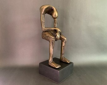 Abstract Bronze Man Sculpture, Gloomy Figurine, Home Decor