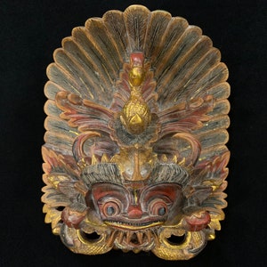 8” Lion Dance Mask, Barongsai Wooden Mask, Bali Barong, Balinese Wood Mask, Vintage Decor, Wall Art Decor, Antique Wood Carving, Bali Mask