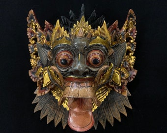 Rangda Wooden Bali Mask Balinese Calonarang Rangda Mask Vintage Mask Decor Bali Barong Wood Wall Art Decor Antique Sculpture Wall Hanging