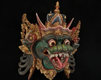 Balinese Dragon Mask, Wooden Mask, Dragon Sculpture, Wood Dragon Statue, Bali Mask, Wall Art Decor, Mystical Animal Wood Sculpture, Handmade