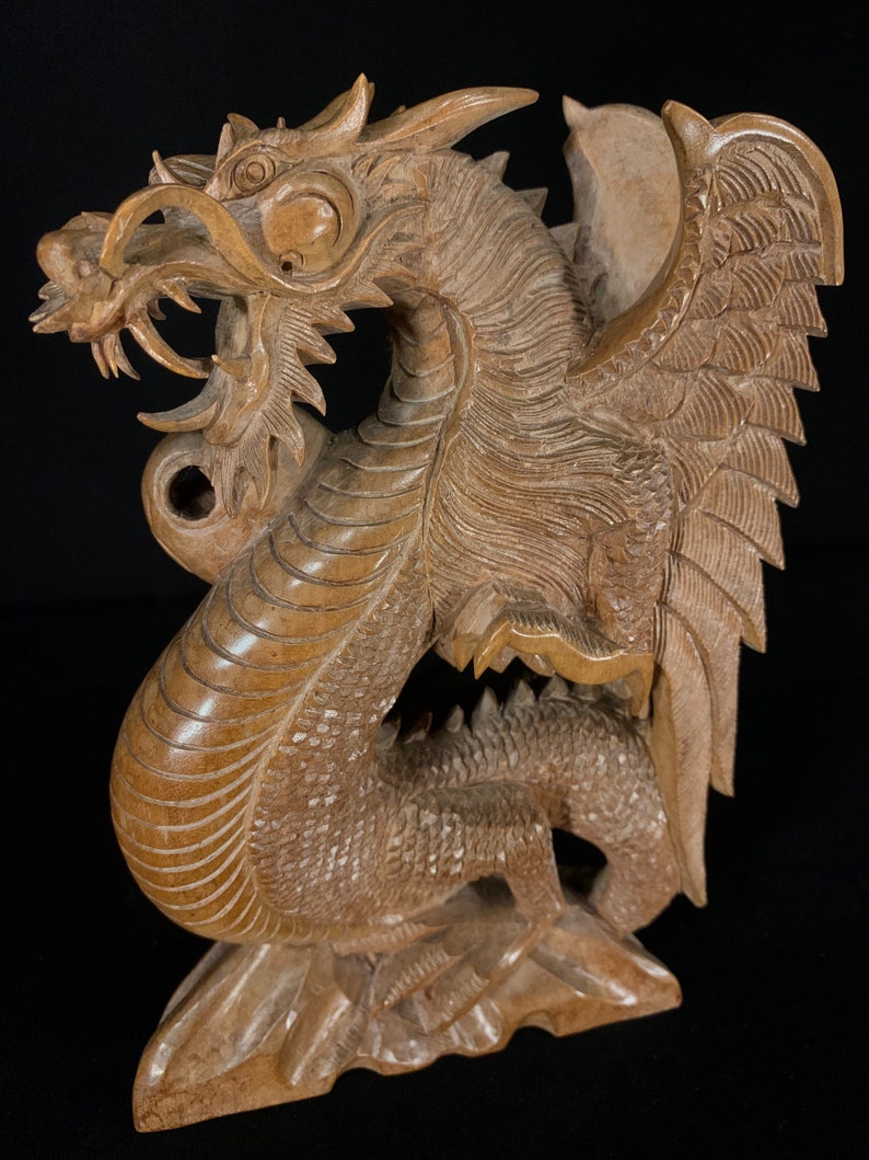 Wooden Dragon Statue, Chinese Dragon Sculpture, Wooden Statue, Dragon