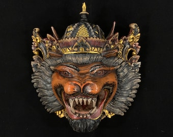 Narasimha Wooden Balinese Mask, Lion Sculpture, Home Decor, Wall Art Decor, Vintage Wall Decor, Wood Carving Sculpture, Animal Wood Statue