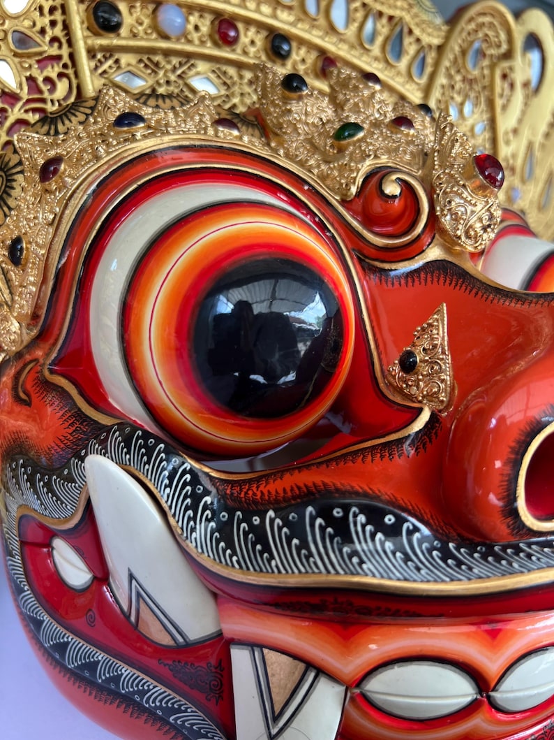 Hand Carved Barong Mask: Balinese Mythology Wall Art Decor image 2