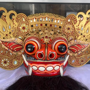 Hand Carved Barong Mask: Balinese Mythology Wall Art Decor image 1