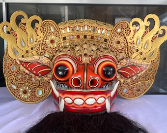 Hand Carved Barong Mask: Balinese Mythology Wall Art Decor