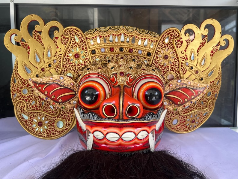 Hand Carved Barong Mask: Balinese Mythology Wall Art Decor image 1