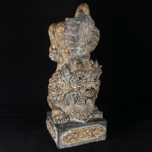 Lion Vintage Wood Statue Bali Wood Sculpture Balinese Legend Antique Art Decor Hand Carved Home Decor