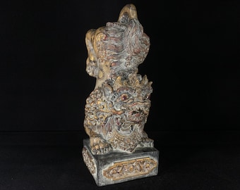 Lion Vintage Wood Statue Bali Wood Sculpture Balinese Legend Antique Art Decor Hand Carved Home Decor