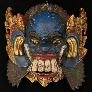 Antique Wooden Balinese Mask, Bali Wood Mask, Wall Art Wood Decor, Wood Gifts, Hand Paint, Wood Carving, Traditional Mask, Calonarang Dance