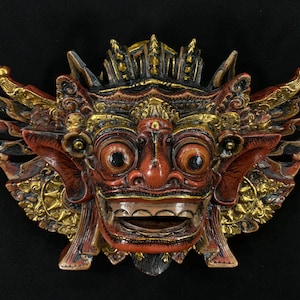 12.5” Barong Wooden Mask Balinese Mask Hand Carved Barong Mask Bali Mask Vintage Figurines Wall Art Decor Bali Decor Home Decor