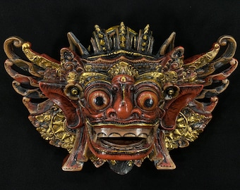 12.5” Barong Wooden Mask Balinese Mask Hand Carved Barong Mask Bali Mask Vintage Figurines Wall Art Decor Bali Decor Home Decor
