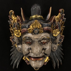 Bali Wooden Mask, Wood Wall Art, Wall Hanging Decor, Balinese Barong Wood Mask, Antique Wooden Carving, Vintage Home Decor, Sculpture