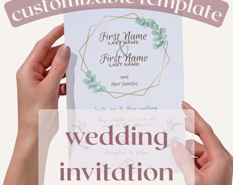 Green and Gold Wedding Invitation Template | Canvas Custom Template | Digital Download