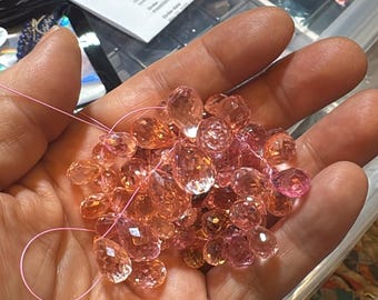 Morganite Padpardscha Sapphire Faceted Tear Drop Beads Gemstone.16" Long Strand 45 Beads.Making For Jewelry.