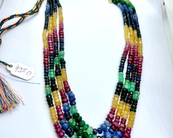 100% Natural 495 Carat Burma Multi Sapphire Faceted Rondelle Beads 4 Layer Strand Necklace. Sapphire Beads Gemstone 17" long strand 5-7 MM