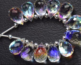Rare Extremely Beautiful Fire Rainbow Quartz Faceted Tear Drop Beads Gemstone.Mystic Fire Rainbow Tear Drop 8" Long Strand.AllSize Variation