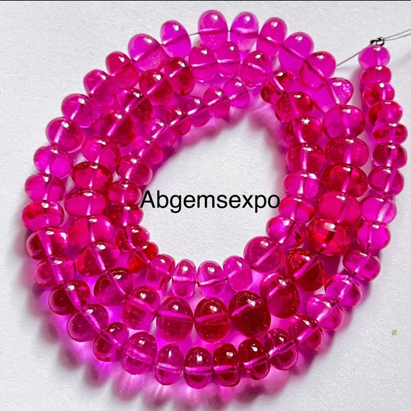 AAA+++ Extremely Beautiful Pink Sapphire Smooth Rondelle Beads Gemstone.Pink Sapphire Smooth Beads 18" Long Necklace.Sapphire Beads Gemstone