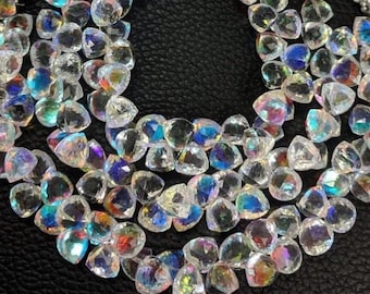 Rare Beautiful Mystic Quartz Faceted 3D TrillionBeads Gemstone.Fire Rainbow Mystic Beads 8"Long Strand.Fire Rainbow Beads 8 MM Size Necklace