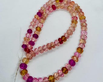 Extremely Beautiful Rare Morganite Sapphire Faceted Rondelle Beads Gemstone.Corundum Sapphire Beads 16" Long Strand Necklace.Size 6-8 MM