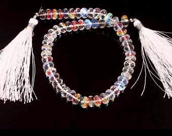 Extremely Beautiful Rare Mystic Quartz Faceted Rondelle Beads Gemstone.Fire Rainbow Moonstone Quartz 8 Inch Long Strand.Making For Jewellery