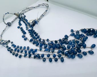 Rare Natural Burmese Blue Sapphire Faceted Tear Drop Beads Gemstone.Burmese Blue Sapphire 16" Long Strand.Size 6-9 MM.Making For Jewellery