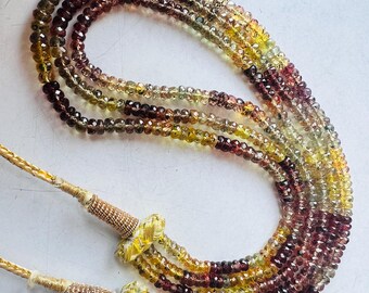 100% Natural Burma Padpardscha Sapphire Faceted Rondelle Beads Gemstone.Padpardscha Sapphire 3 Layer Strand Necklace 18" Long Size 4-5 MM.