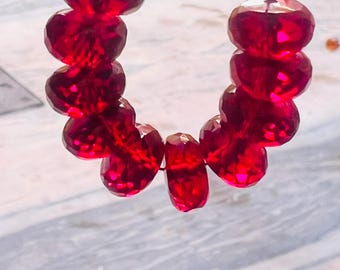 Extremely Beautiful Ruby Corundum Faceted Rondelle Beads Gemstone.Ruby Corundum Beads 5 matched Pair 10 Beads Pieces.Making For Jewellery