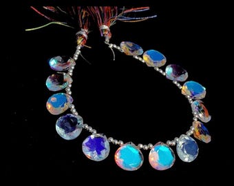 Extremely Beautiful Mystic Rainbow Quartz Faceted Heart Shape Beads Gemstone.Rainbow Moonstone Quartz 8 Inch long strand.All Size Variation