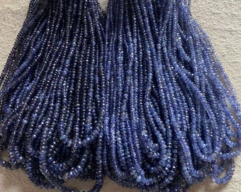 Extremely Beautiful Natural Rare Blue Sapphire Burmese Faceted Rondelle Beads Gemstone.16 Inch long Strand Necklace.Size 6-7 mm