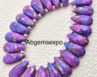 Rare Purple Copper Turquoise Smooth Pear Shape Beads Gemstone.Purple Copper Turquoise 10 Beads Pieces.Size 8 x 15 MM.8 Inch Long Strand
