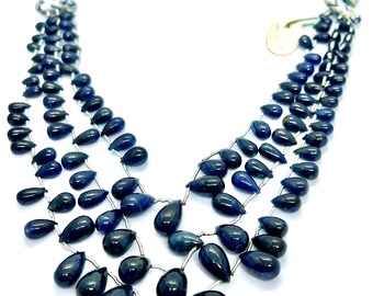 Rare Natural Blue Sapphire Burma Smooth Tear Drop Beads Gemstone.Burma Drop 7 inch long Strand making For Jewellery.Size 8-10 MM