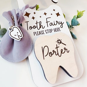 Tooth Fairy Money Holder Tooth Holder Door Hanger Tooth Pouch White w/ Maple Tooth