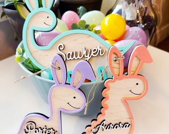 Dinosaur Bunnies - Easter Basket Tag - Easter Ornament - Personalized - Dinosaur Kids