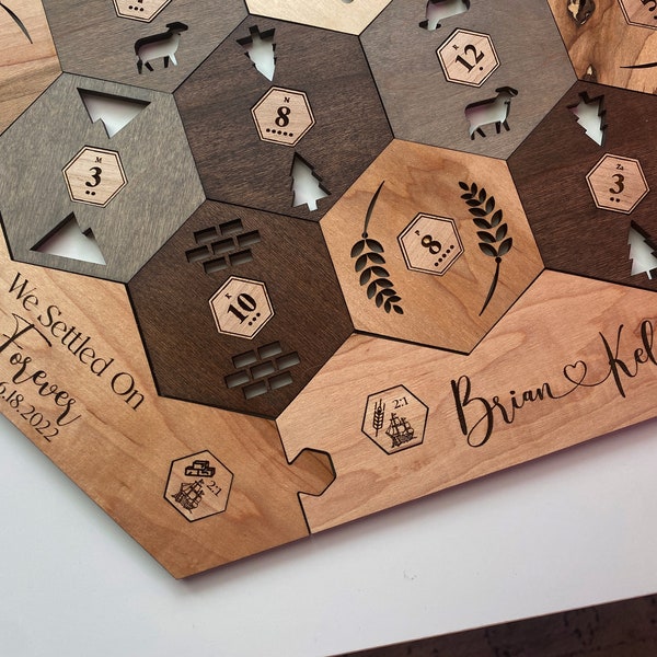 Personalized Wood Settler GAME Board - 2-6 Player Game Board + Number Tokens + Harbor Pieces -wedding, engagement gift, family game night