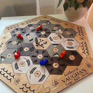 Personalized Wood Settler GAME Board - 2-6 Player Game Board + Number Tokens + Harbor Pieces