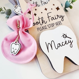 Tooth Fairy Money Holder Tooth Holder Door Hanger Tooth Pouch Maple w/White Tooth