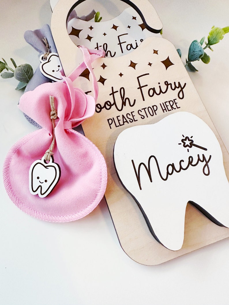 Tooth Fairy Money Holder Tooth Holder Door Hanger Tooth Pouch Maple w/White Tooth